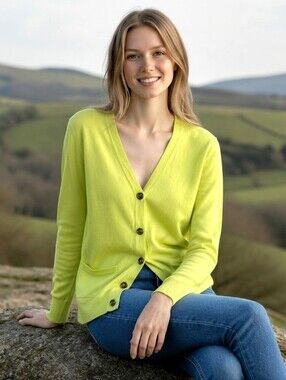 Foreign Exchange Chartreuse Cardigan Lightweight / L Classic Cut Office Academia
